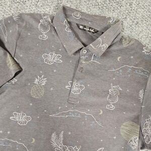 TravisMathew Mens XL Gray Tropical Pineapple Hula Print Golf Polo Shirt XL